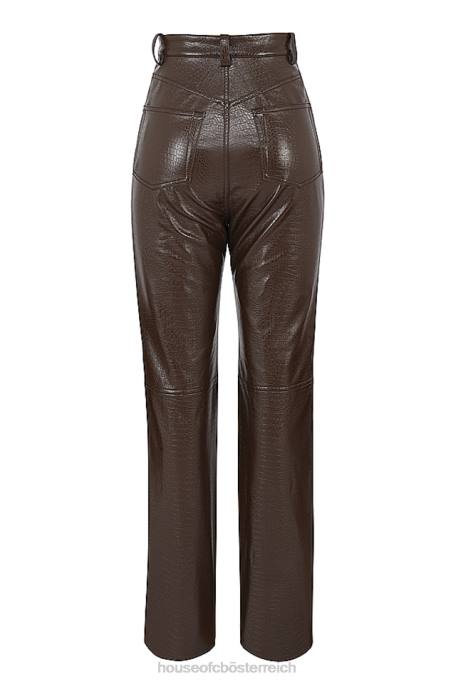 House of CB Kleidung Z26T954 Inaya-Hose aus veganem Stretch-Leder in Schokoladen-Kroko-Optik