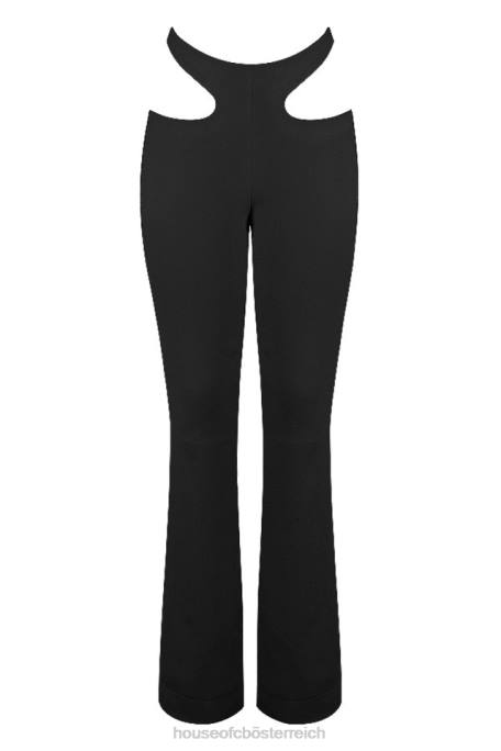 House of CB Kleidung Z26T961 Osaka schwarze Crêpe-Hose mit Ausschnitten