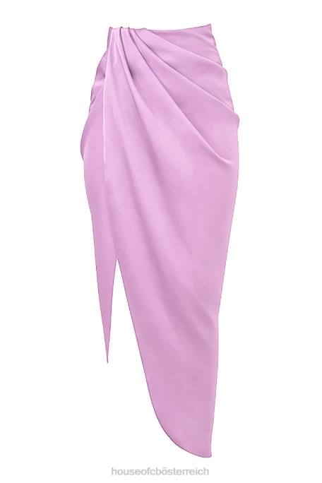 House of CB Kleidung Z26T963 Constance Fliederfarbener drapierter Rock aus seidigem Satin