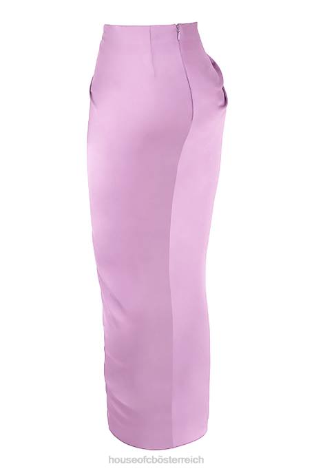 House of CB Kleidung Z26T963 Constance Fliederfarbener drapierter Rock aus seidigem Satin