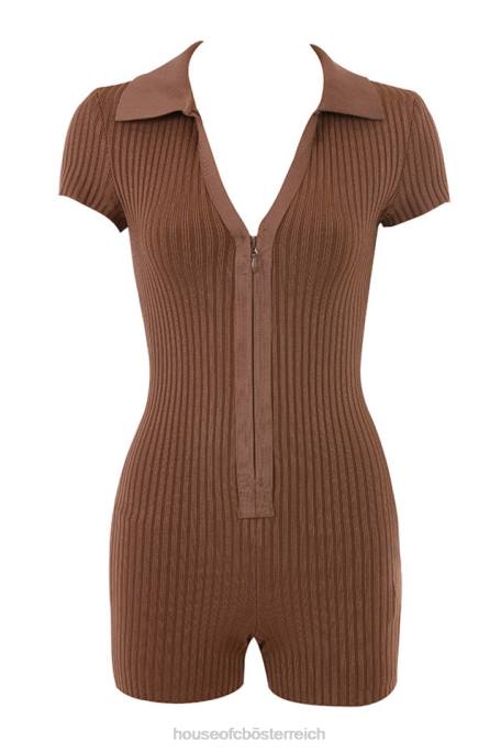 House of CB Kleidung Z26T965 Lina Chocolate gerippter Bandage-Playsuit