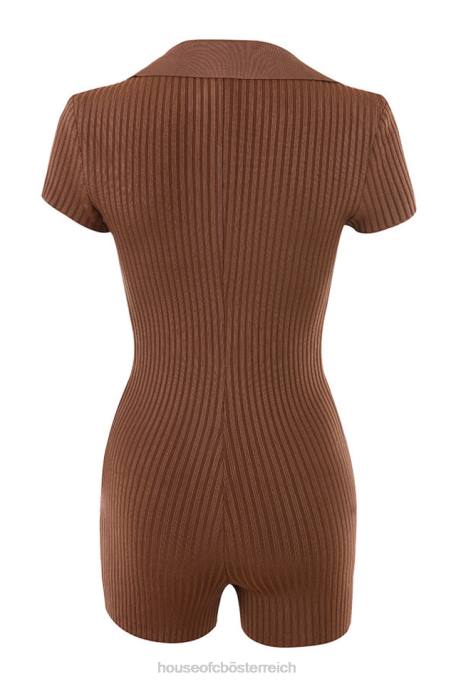 House of CB Kleidung Z26T965 Lina Chocolate gerippter Bandage-Playsuit