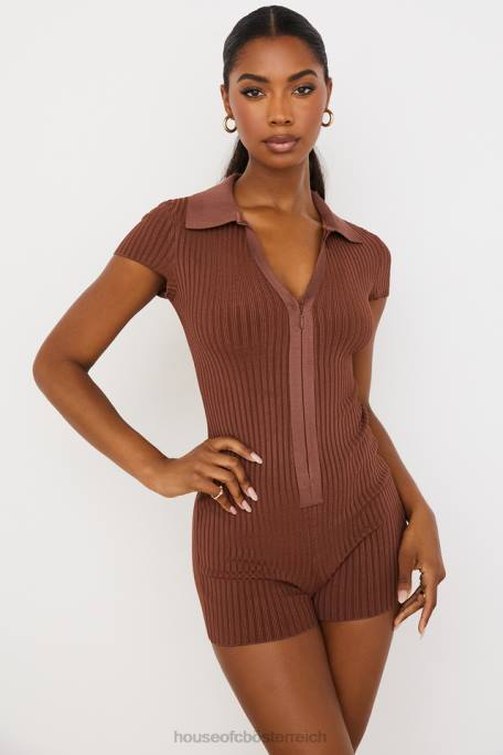 House of CB Kleidung Z26T965 Lina Chocolate gerippter Bandage-Playsuit