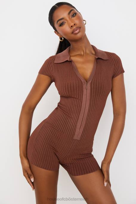 House of CB Kleidung Z26T965 Lina Chocolate gerippter Bandage-Playsuit