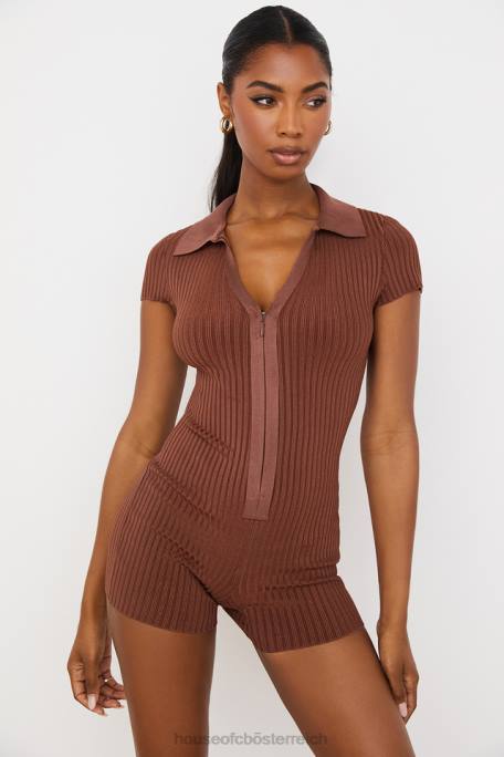 House of CB Kleidung Z26T965 Lina Chocolate gerippter Bandage-Playsuit