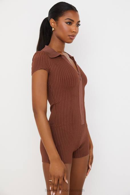 House of CB Kleidung Z26T965 Lina Chocolate gerippter Bandage-Playsuit