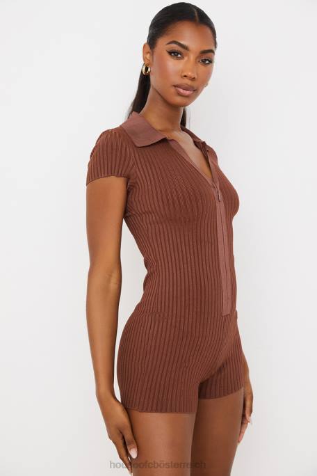 House of CB Kleidung Z26T965 Lina Chocolate gerippter Bandage-Playsuit