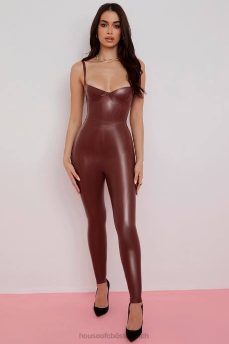 House of CB Kleidung Z26T969 Lia Cocoa Latex-Leggings mit hoher Taille