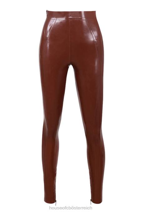 House of CB Kleidung Z26T969 Lia Cocoa Latex-Leggings mit hoher Taille