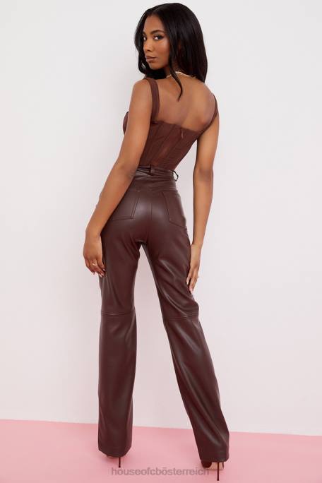 House of CB Kleidung Z26T979 Inaya dunkelbraune Stretch-Hose aus veganem Leder