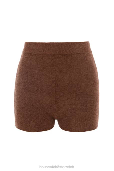 House of CB Kleidung Z26T987 Elijah schokoladenbraune flauschige Strickshorts mit hoher Taille