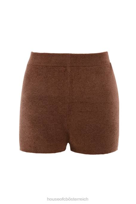 House of CB Kleidung Z26T987 Elijah schokoladenbraune flauschige Strickshorts mit hoher Taille