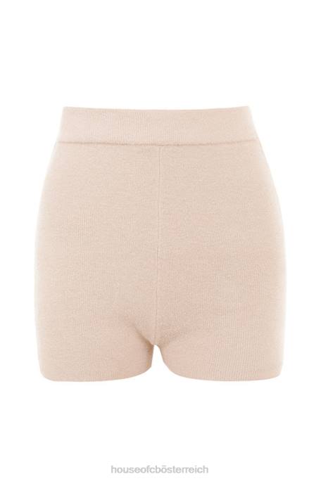 House of CB Kleidung Z26T988 Elijah cremefarbene flauschige Strickshorts mit hoher Taille