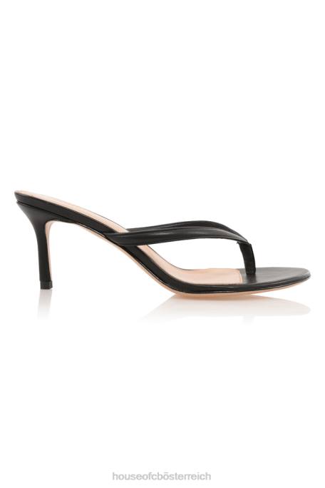 House of CB Schuhe Z26T1077 Lola schwarze Leder-Zehensandalen mit mittelhohem Absatz