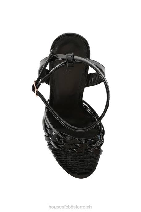 House of CB Schuhe Z26T1096 Queen-Plateausandale aus schwarzem Leder