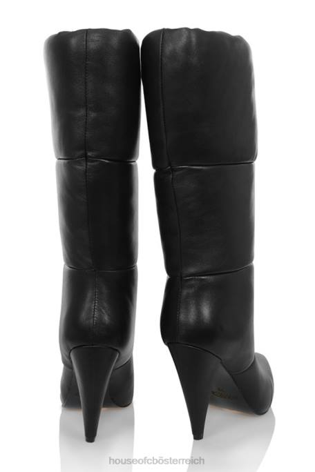 House of CB Schuhe Z26T1114 Phänomen schwarze Puffa-Lederstiefel