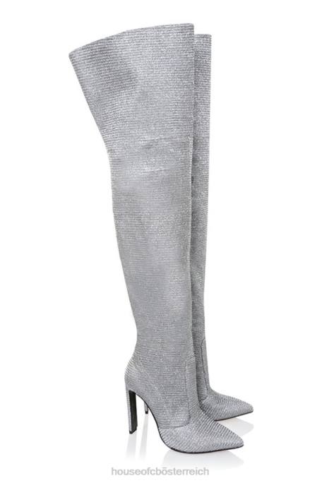 House of CB Schuhe Z26T1115 Stardust Silver Sparkle Overknee-Lederstiefel