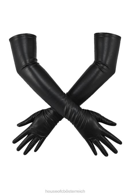 House of CB Zubehör Z26T1249 Schwarze opernlange Handschuhe aus veganem Leder von Margot