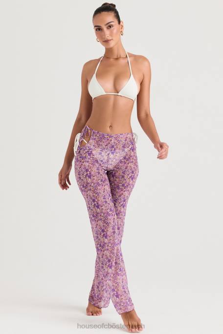 House of CB Kleidung Z26T929 Keala-Hose mit violetten Blumenausschnitten