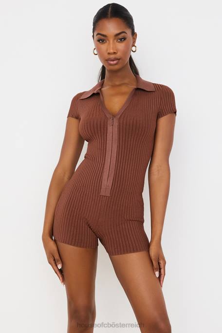 House of CB Kleidung Z26T965 Lina Chocolate gerippter Bandage-Playsuit