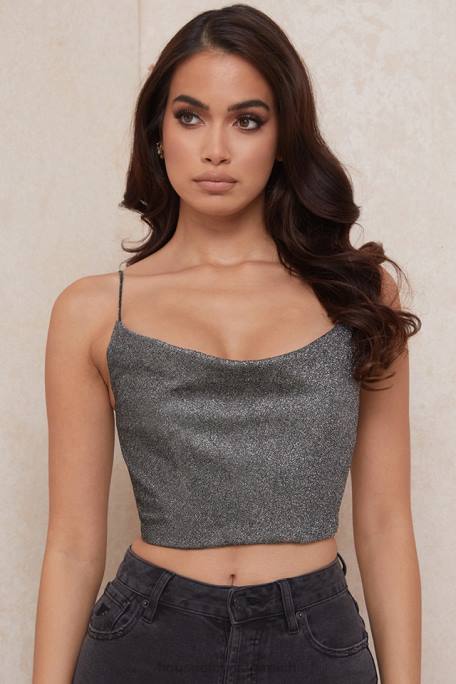 House of CB Kleidung Z26T774 Lulia silbernes Crop-Top